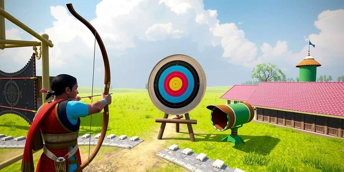 Archery Aces gameplay showing archer aiming at traditional Indian targets